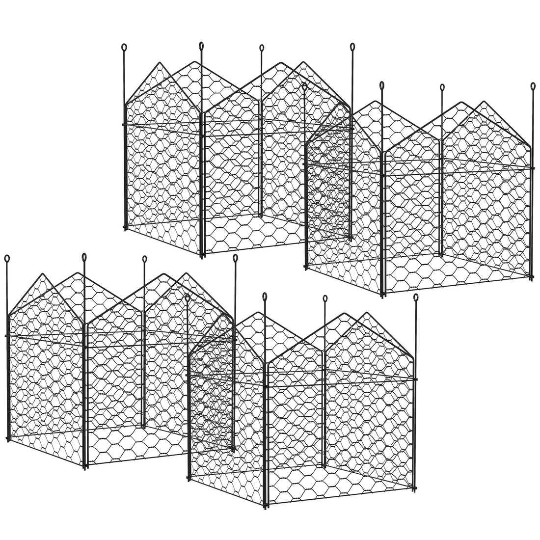 Outsunny Garden Chicken Wire Cloche, 12" X 14" Plant Protectors From Animals, 4 Pack Metal Crop Cages To Keep Animals Out, Black Black Steel