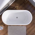 55 Inch Acrylic Freestanding Bathtub Contemporary Soaking White Tub With Overflow And Pop Up Drain Gloss White Gloss White Oval Bathroom Freestanding Tubs Polished Less Than 59 In Contemporary,Modern Soaking Center Fiberglass Acrylic