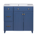 36 Inch Bathroom Vanity, Transitional Style Bathroom Cabinet With Resin Sink, Navy Blue Single Bathroom Cabinet, With 2 Drawers And 1 Adjustable Storage Shelf, 2 Soft Close Doors Navy Blue Solid Wood Mdf Resin