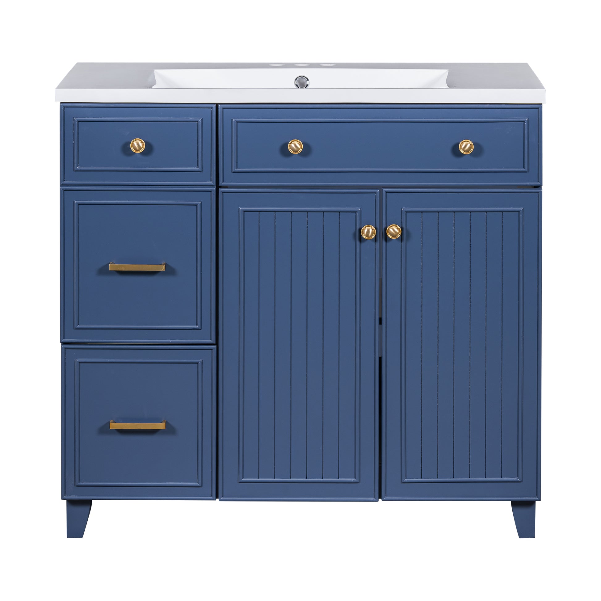 36 Inch Bathroom Vanity, Transitional Style Bathroom Cabinet With Resin Sink, Navy Blue Single Bathroom Cabinet, With 2 Drawers And 1 Adjustable Storage Shelf, 2 Soft Close Doors Navy Blue Solid Wood Mdf Resin