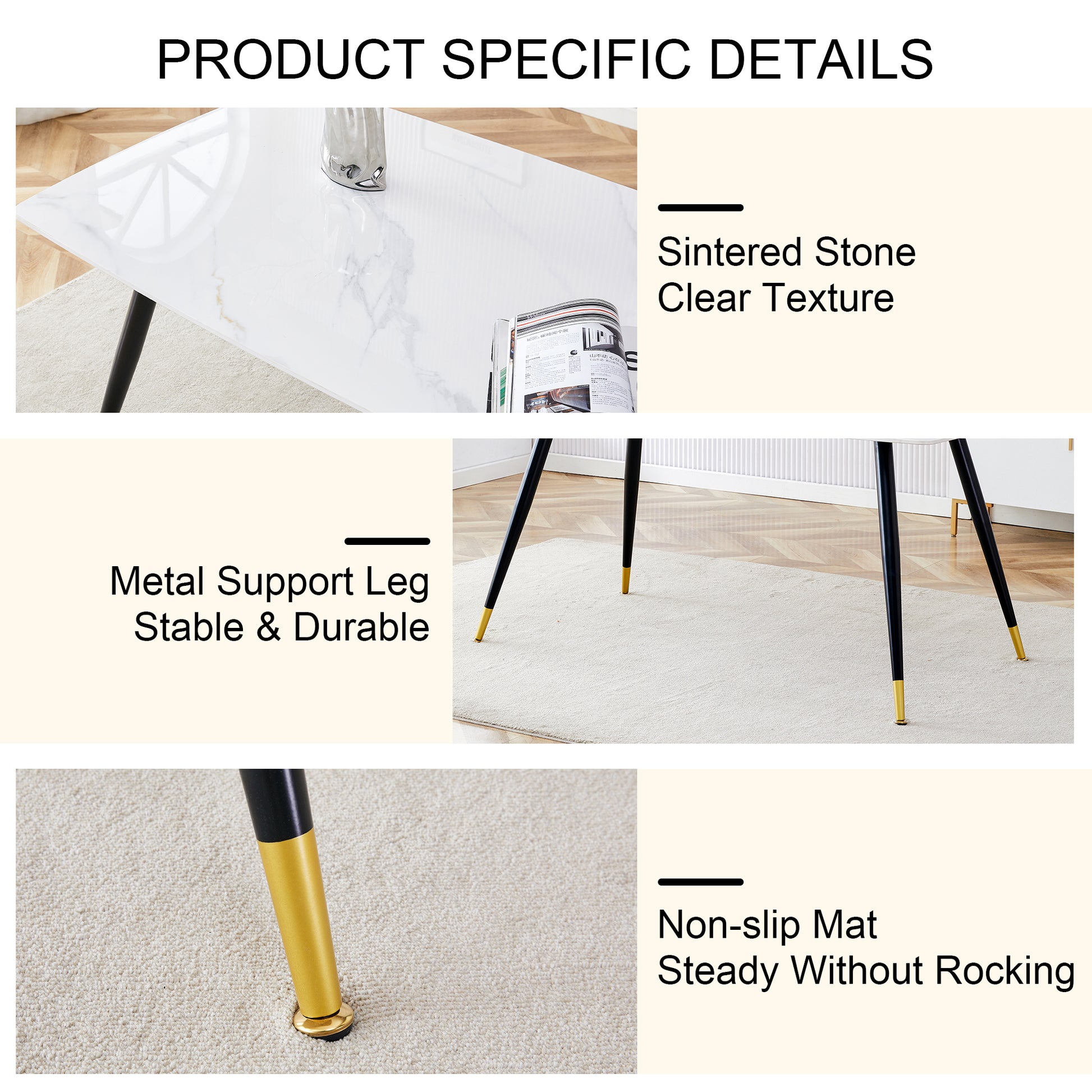 Table And Chair Set, White Imitation Marble Texture Rock Board Table Top, Black Metal Table Legs, Stable And Beautiful. Modern Simple Dining Table, Comfortable Seating. White Gray Metal