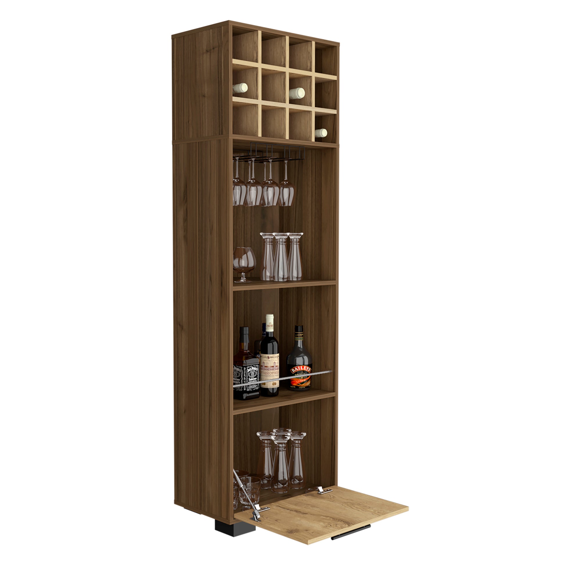 Marsella Corner Bar Cabinet, Eight Built In Wine Rack, Two Side Shelves Multi Primary Living Space Modern Shelves Included Particle Board