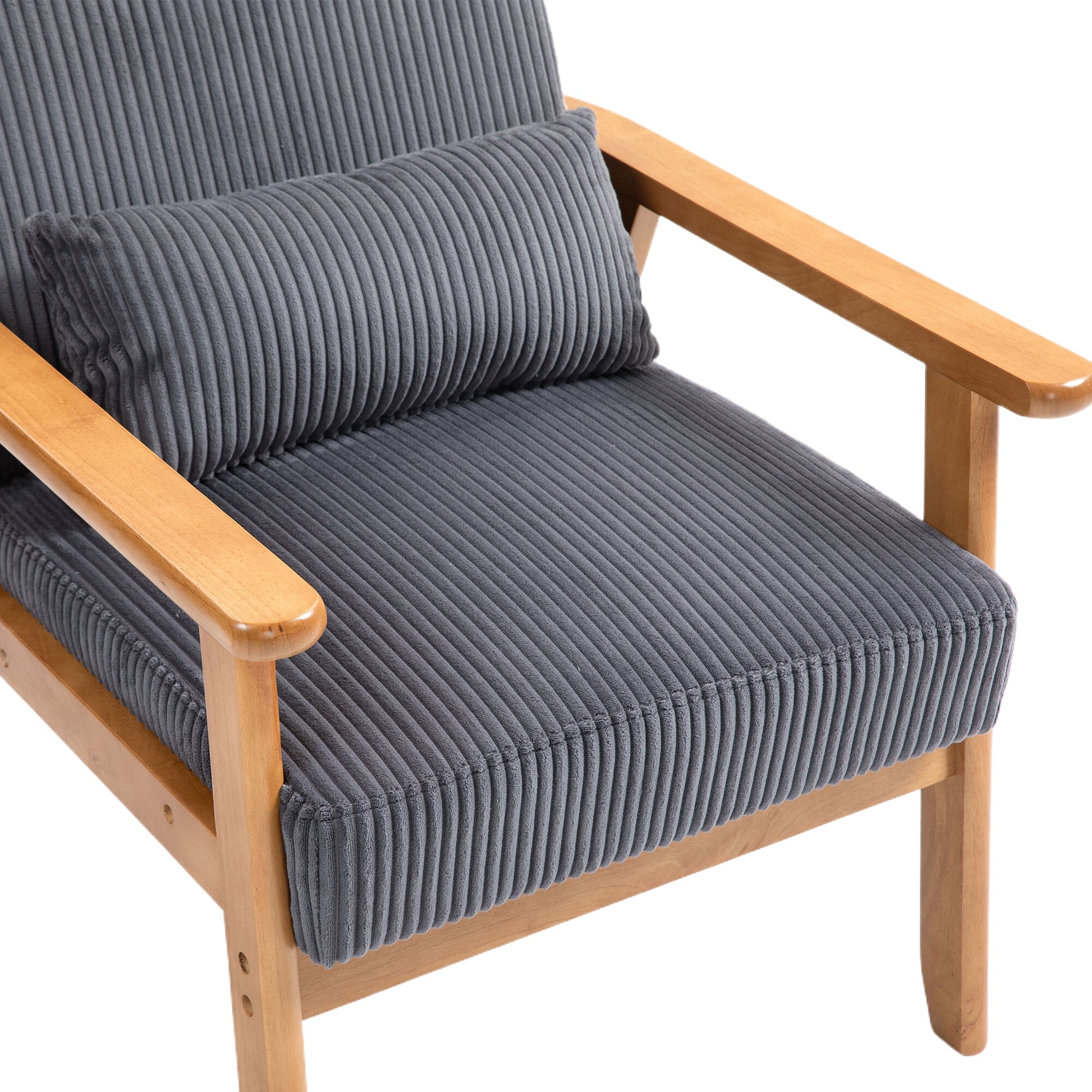 Leisure Chair With Solid Wood Armrest And Feet, Leisure Chair, Wood Frame, Velvet, L, Solid Rubber Wood Legs, Mid Century Modern Accent Chair, For Living Room Bedroom Studio Chair,Two Packs Dark Gray Corduroy