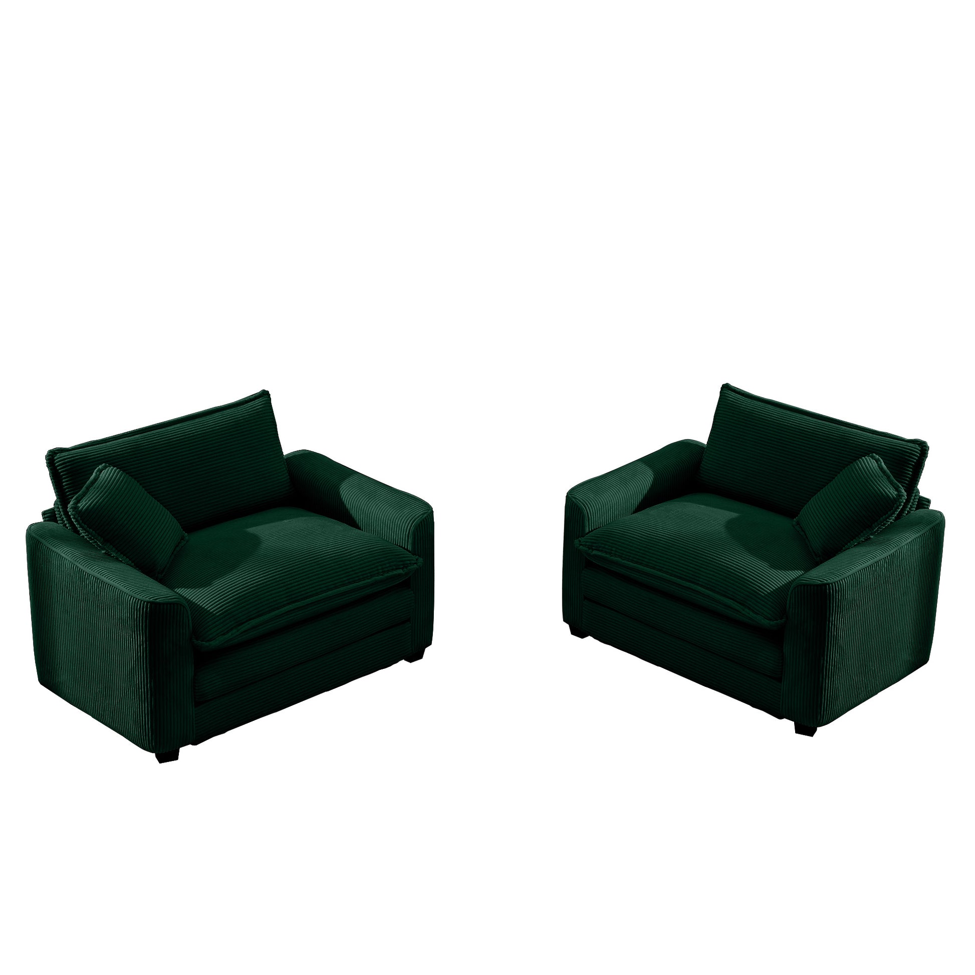 Luxurious And Sophisticated Deep Seated Sofa Set With Two Single Chairs In Green Corduroy Fabric, Suitable For Bedroom And Office Green Corduroy 2 Seat
