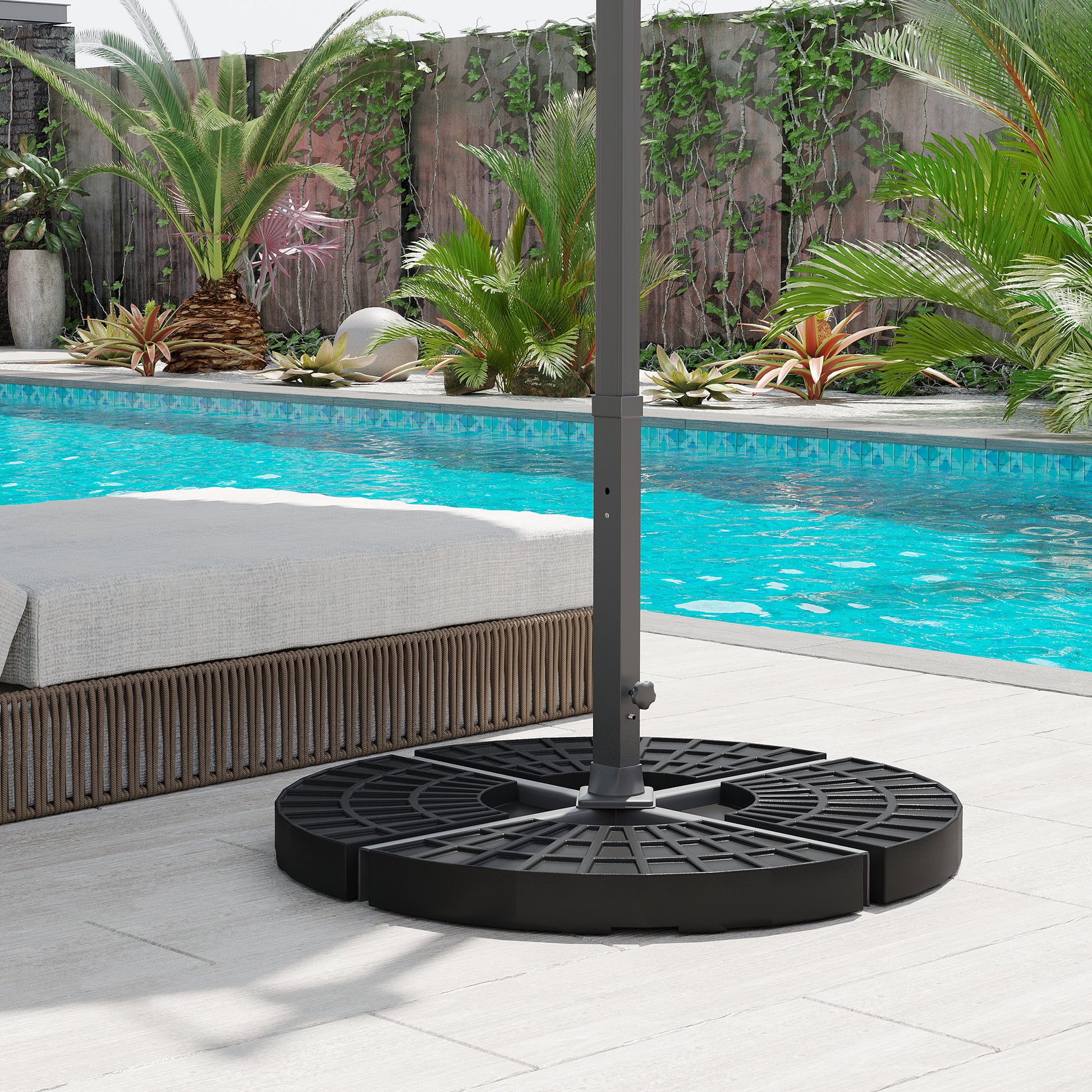 base for curved patio umbrella Outsunny 4 Pieces Round Patio Umbrella Base, Cantilever Offset Outdoor