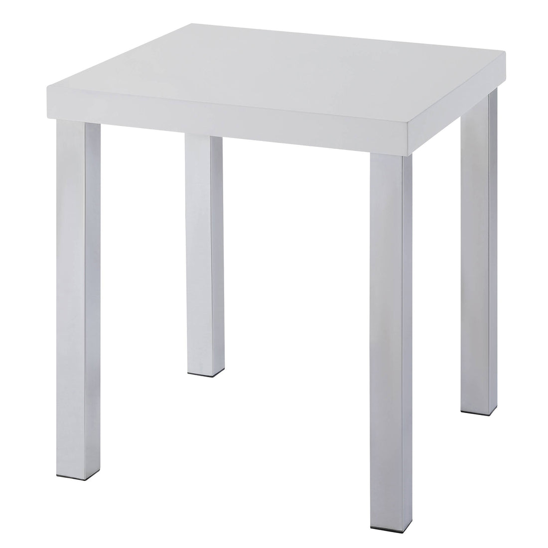 White High Gloss And Chrome End Table White Silver Primary Living Space Rectangular Wood Metal