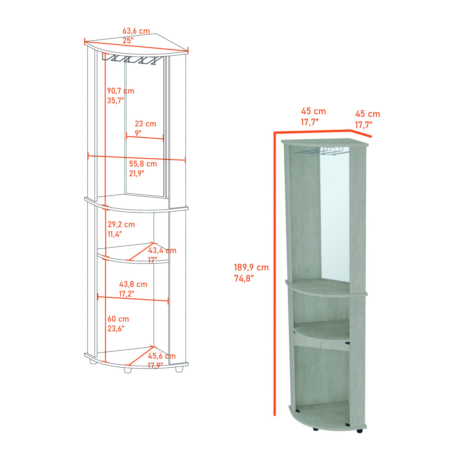 Oregon Corner Bar Cabinet, 3 Tier Shelf With