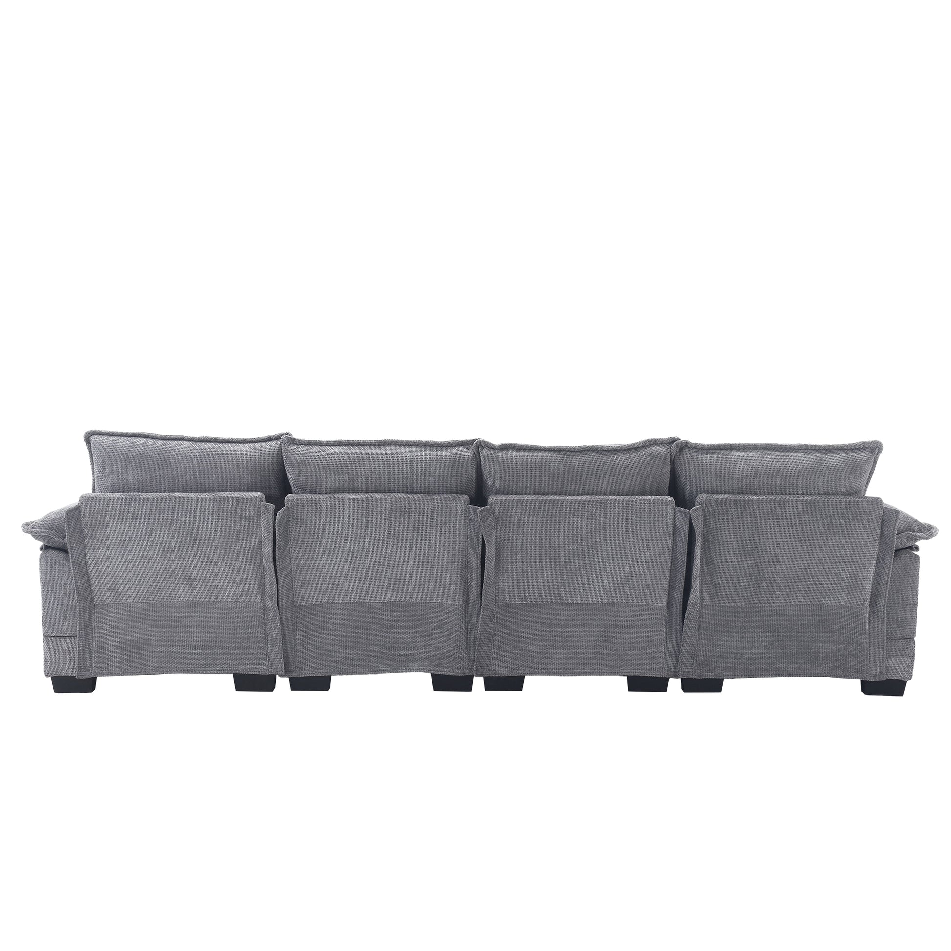 United We Win Modern Large Chenille Fabric U Shape Sectional Sofa Light Gray Chenille 4 Seat