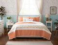 6 Piece Cotton Percale Quilt Set With Throw Pillows Coral King Cal King King Coral Polyester