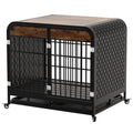 Heavy Duty Dog Crate Furniture Wooden Table Pet Dog Cage Kennel House Indoor Side End Table Decor With Removable Trays And Lockable Wheels For Medium And Large Dogs 42