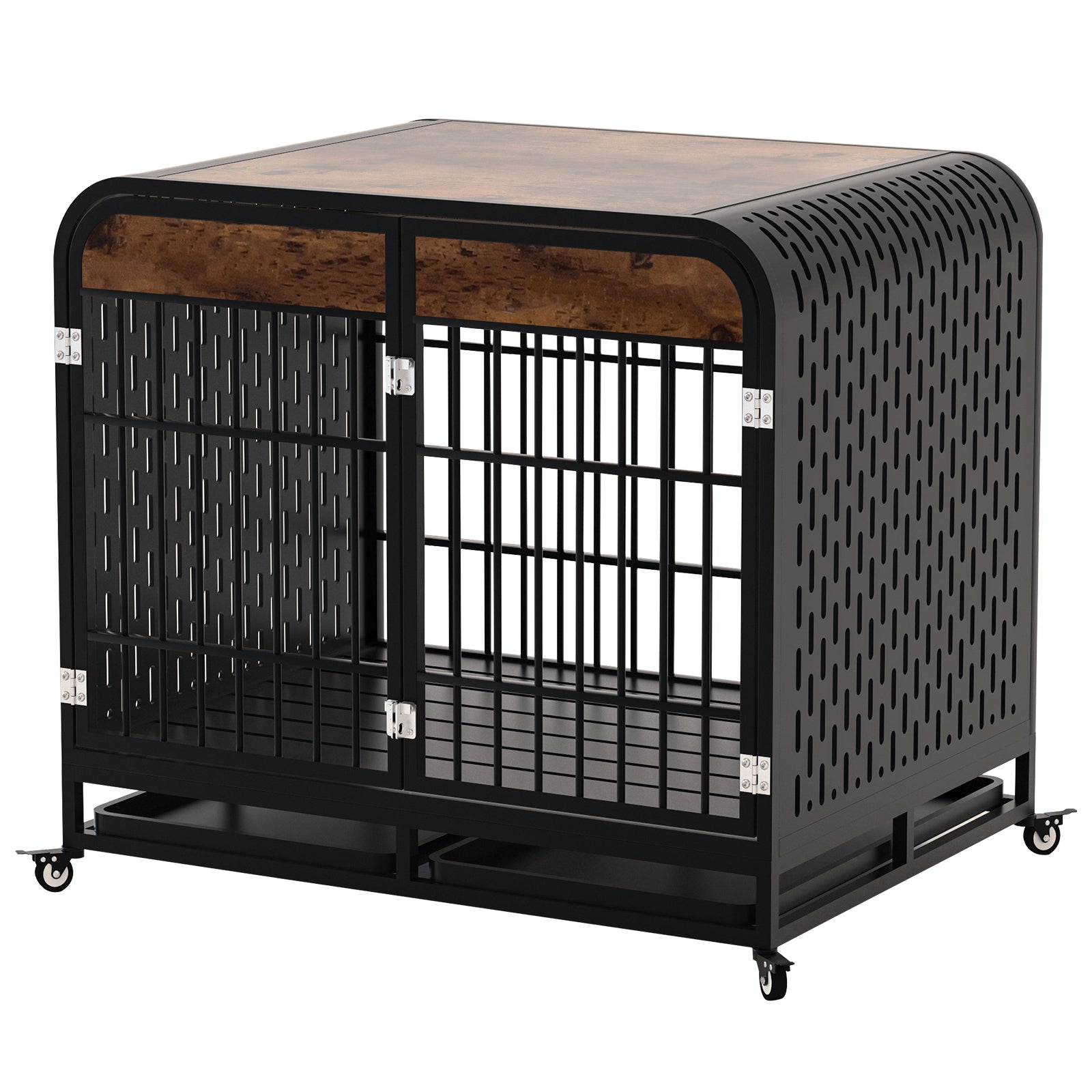 Heavy Duty Dog Crate Furniture Wooden Table Pet Dog Cage Kennel House Indoor Side End Table Decor With Removable Trays And Lockable Wheels For Medium And Large Dogs 42" Brown Brown Outdoor Kennel Large 41 70 Lbs Mdf Steel