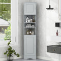 Multi Functional Corner Cabinet Tall Bathroom Storage Cabinet With Two Doors And Adjustable Shelves, Open Shelf, Grey Grey Mdf