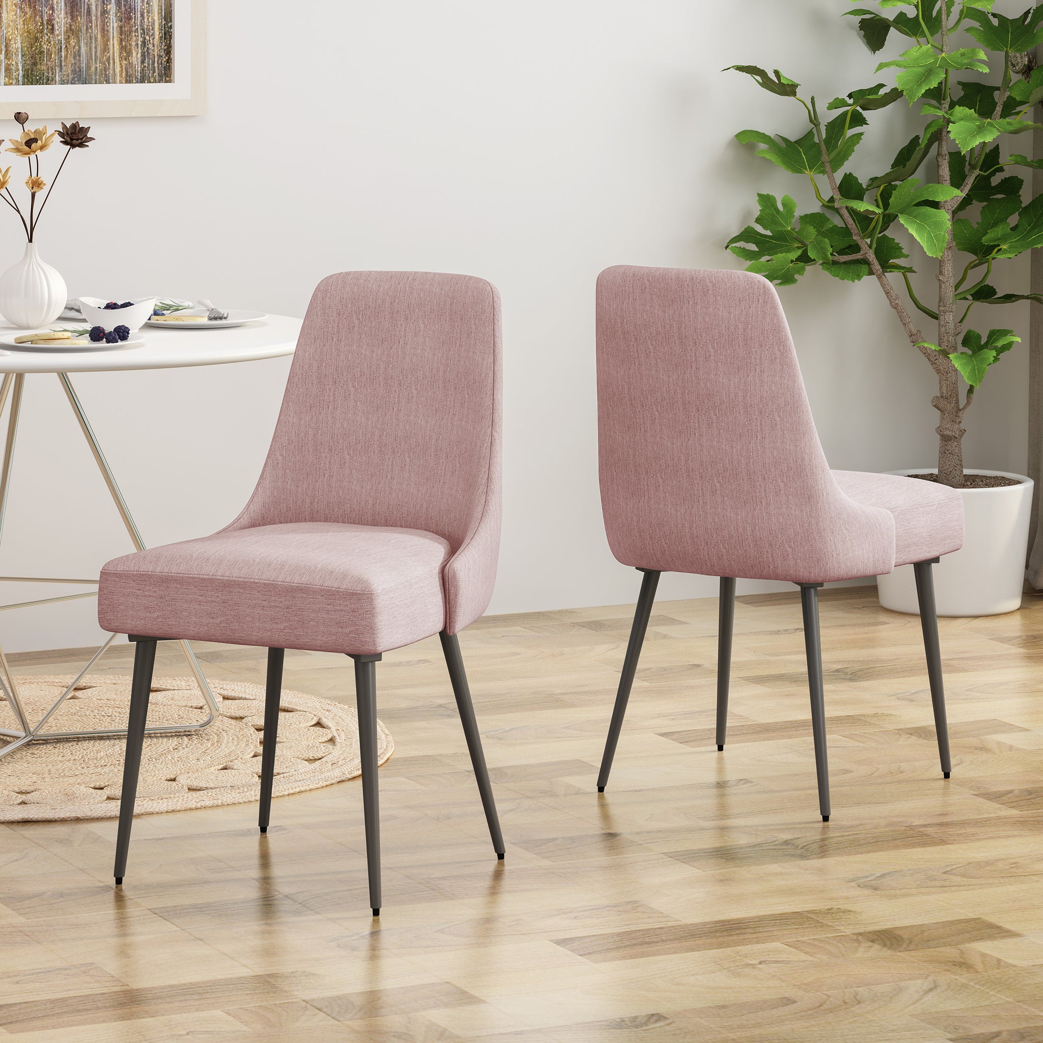 Dining Chair Set Of 2 Blush Fabric