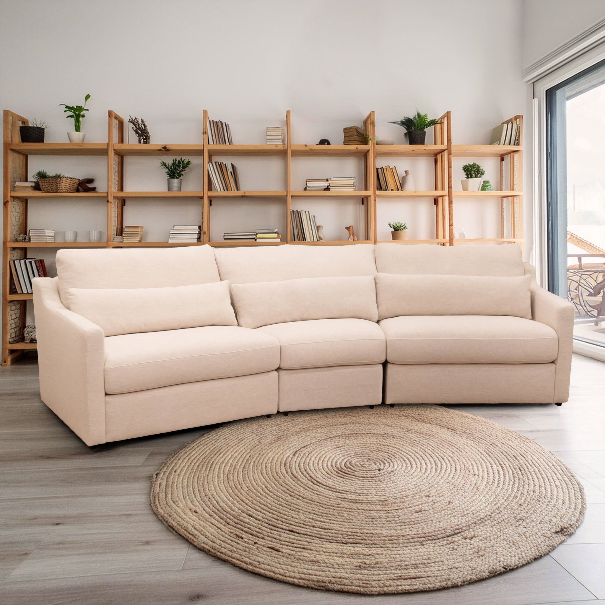 Hampshire Unbleached Linen Modular 3 Piece Sectional Beige Wood Linen 3 Seat