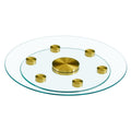Double Layer Rotatable Round Glass.Golden Aluminum Plate,The Rotatable Design Makes It Convenient To Retrieve And Place Items.The Upper Glass Has A Diameter Of 20 Inches,The Lower Glass15 Inches.