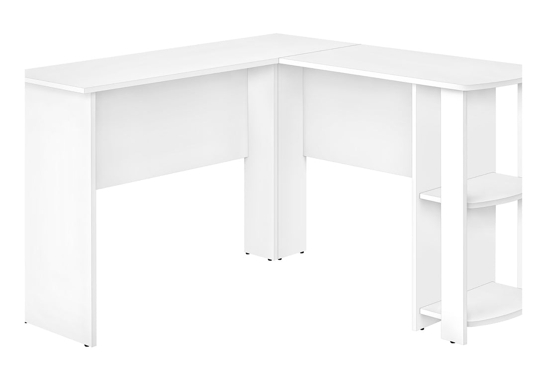 Computer Desk, Home Office, Corner, Storage Shelves, 48"L, L Shape, Work, Laptop, White Laminate, Contemporary, Modern White Particle Board