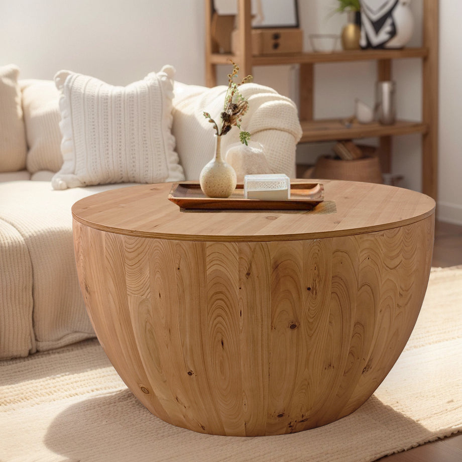 31.50"Vintage Style Bucket Shaped Coffee Table For Office, Dining Room And Living Room Same Sku:W75770648 Natural Solid Wood Mdf