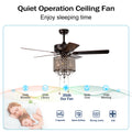 52'' Classical Crystal Ceiling Fan Lamp,3 Speed5 Reversible Blades For Living Room, Dining Room, Bedroom, Family Room, Rustic Bronze ,3Pcs*E12 No Include Bulb Hand Pull Chain Rustic Brown American Traditional,Antique,Classic,Contemporary Crystal Metal