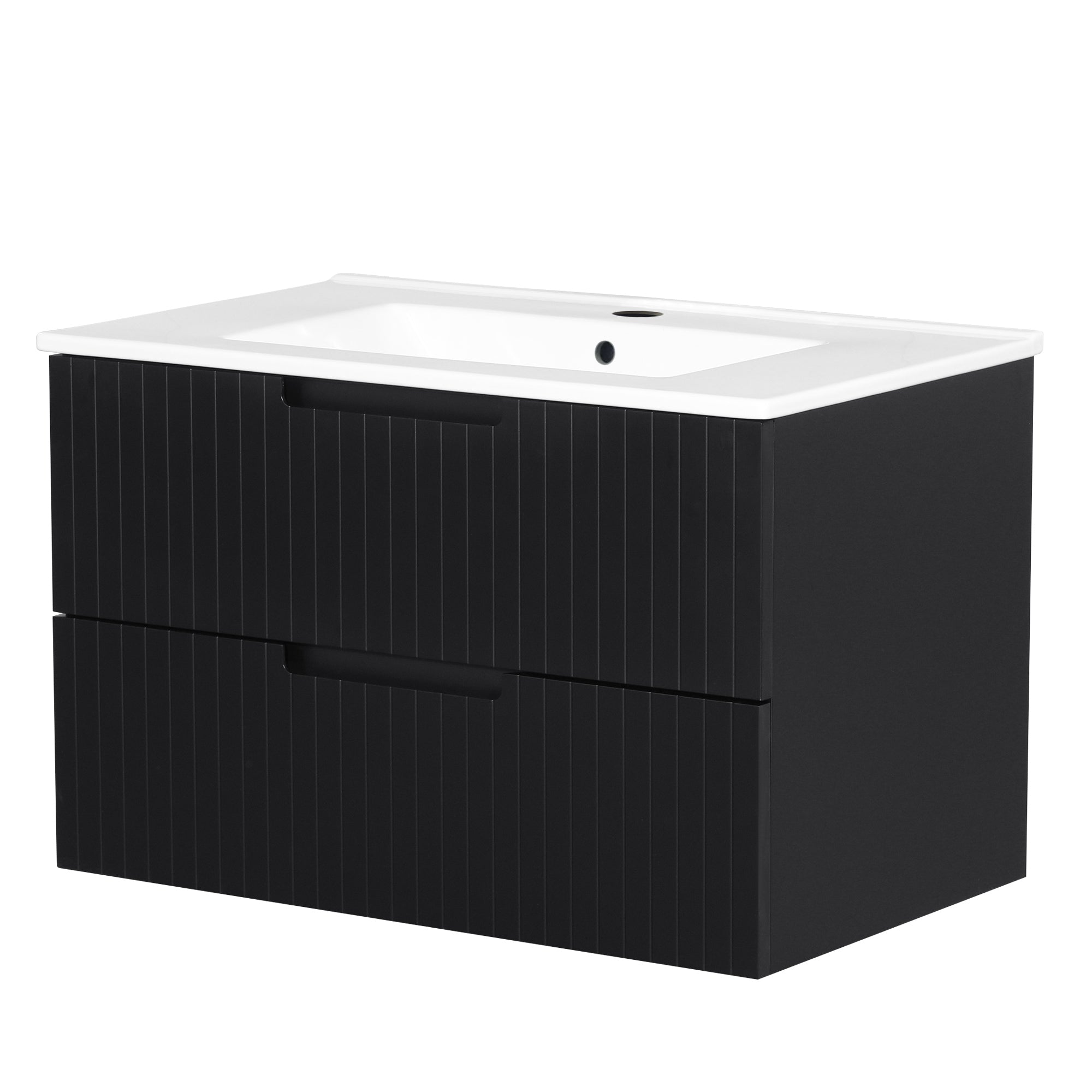 30 Inch Floating Bathroom Vanity With Ceramic Sink Combo Set, Modern Bath Storage Cabinet Vanity With Drawers Wall Mounted Vanity For Bathroom, Black Black Mdf