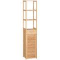 Kleankin Tall Bathroom Cabinet With Drawer And Slatted Shelves, Slim Bamboo Linen Tower With Louvered Door, Natural Natural Wood Bamboo