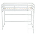 Twin Size High Loft Bed With Inclined Ladder, Guardrails,White Twin White American Design Pine