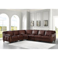 Belfast Leather Sectional Brown Genuine Leather Wood Primary Living Space Medium Firm Cushion Back Mid Century Modern L Shaped Eucalyptus Square Arms Down Filling Leather 6 Seat