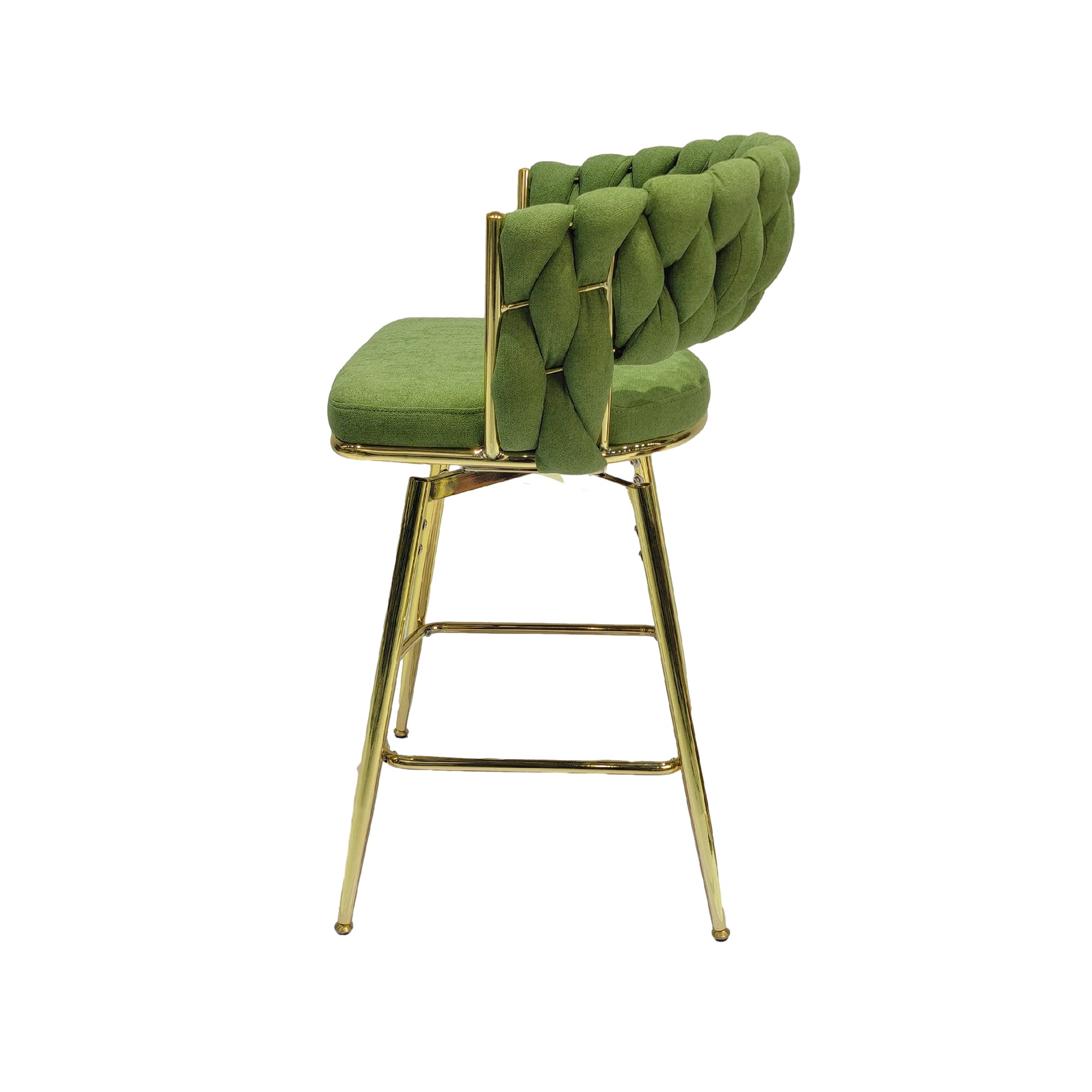 Bar Chair Linen Woven Bar Stool Set Of 2,Golden Legs Barstools No Adjustable Kitchen Island Chairs,360 Swivel Bar Stools Upholstered Bar Chair Counter Stool Arm Chairs With Back Footrest, Green Green Foam Linen