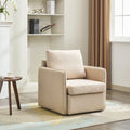 Swivel Accent Chair, Comfy Single Sofa Chair With Storage, Modern Arm Chair For Living Room, Fabric Swivel Armchair With Metal Base Beige Beige Brown Linen