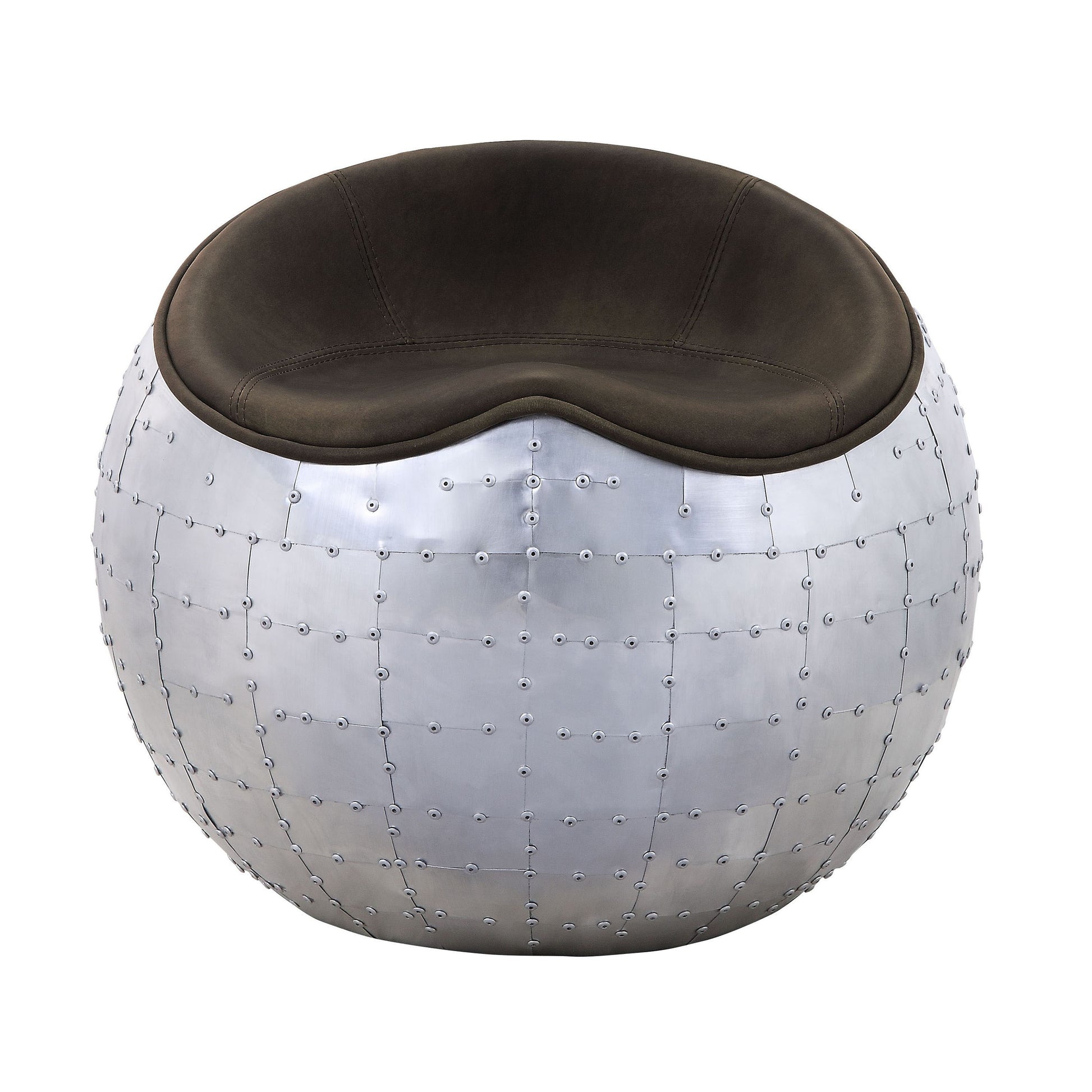 Antique Emerald And Aluminum Ottoman With Saddle Seat Emerald Genuine Leather Wood Primary Living Space Solid Round Armless Leather