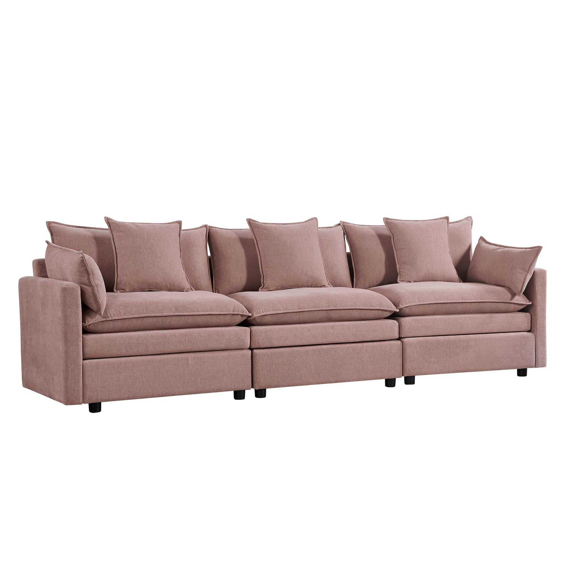 108.66"Modern Chenille L Shaped Sectional Sofa With Convertible Chaise, Comfy Cloud Couch Deep Sectional Sofa With Ottomans For Living Room Pink Wood Foam Chenille 3 Seat