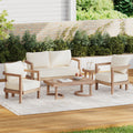 5 Pieces Acacia Wood Patio Furniture Set, Outdoor Furniture With Coffee Table, Patio Conversation Set Deep Seating With Soft Cushion, Porch Chairs For Garden, Backyard Porch Balcony, Brown Wash, Beige Yes Brown Beige Seats 4 Garden & Outdoor Sectional