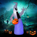 Homcom 5.9' Halloween Inflatable Outdoor Decoration Ghost With Pumpkin, Blow Up Led Yard Decor For Garden, Lawn, Party, Holiday, Waterproof, Purple White Polyester