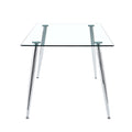 Table And Chair Set.Modern Rectangular Glass Dining Table With Tempered Glass Countertop And Silver Metal Legs, Paired With Multiple Transparent High Quality Pet Dining Chairs With Silver Legs. Silver Seats 6 Tempered Glass