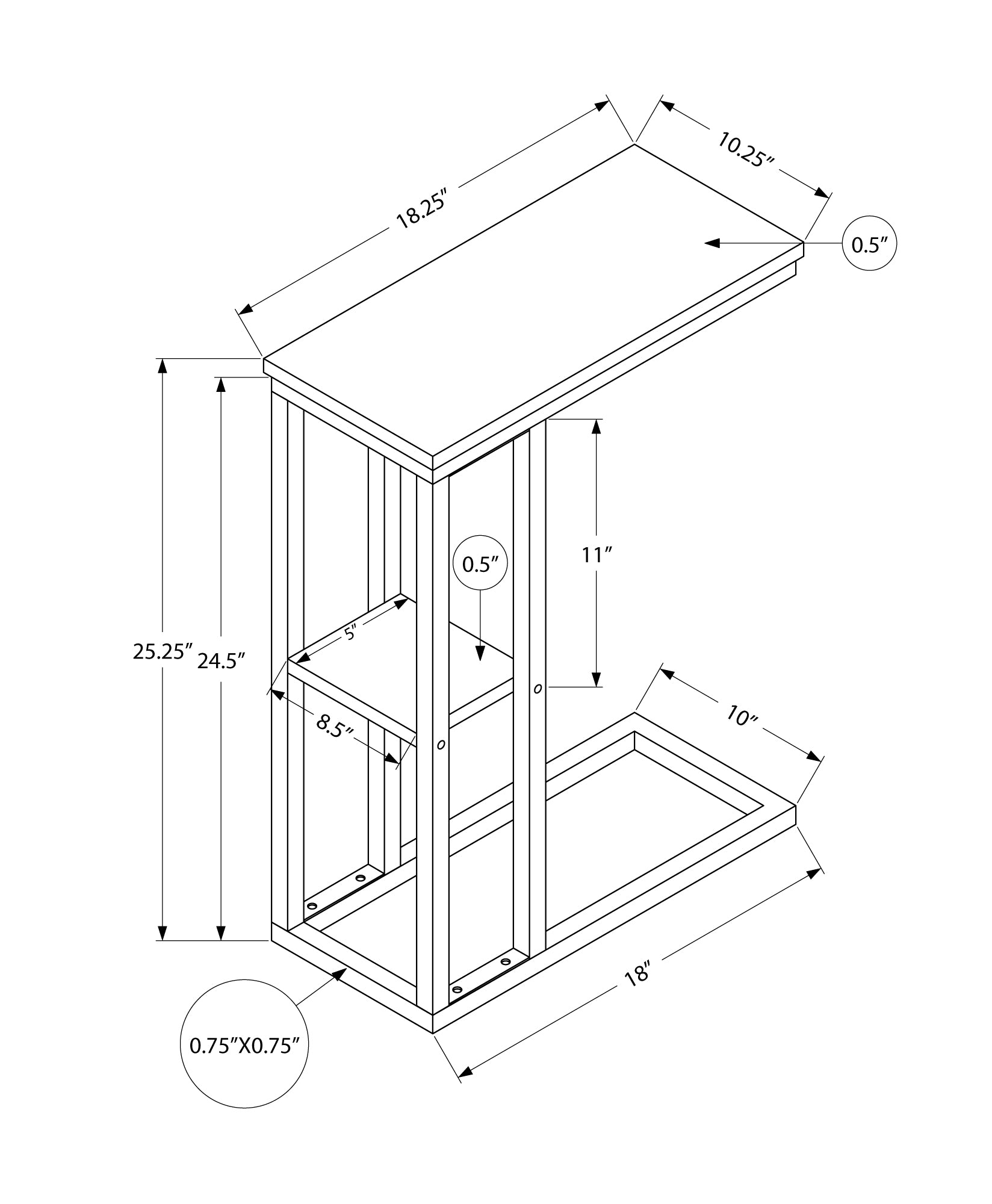 Accent Table, C Shaped, End, Side, Snack, Living Room, Bedroom, White Laminate, White Metal, Contemporary, Modern White Particle Board