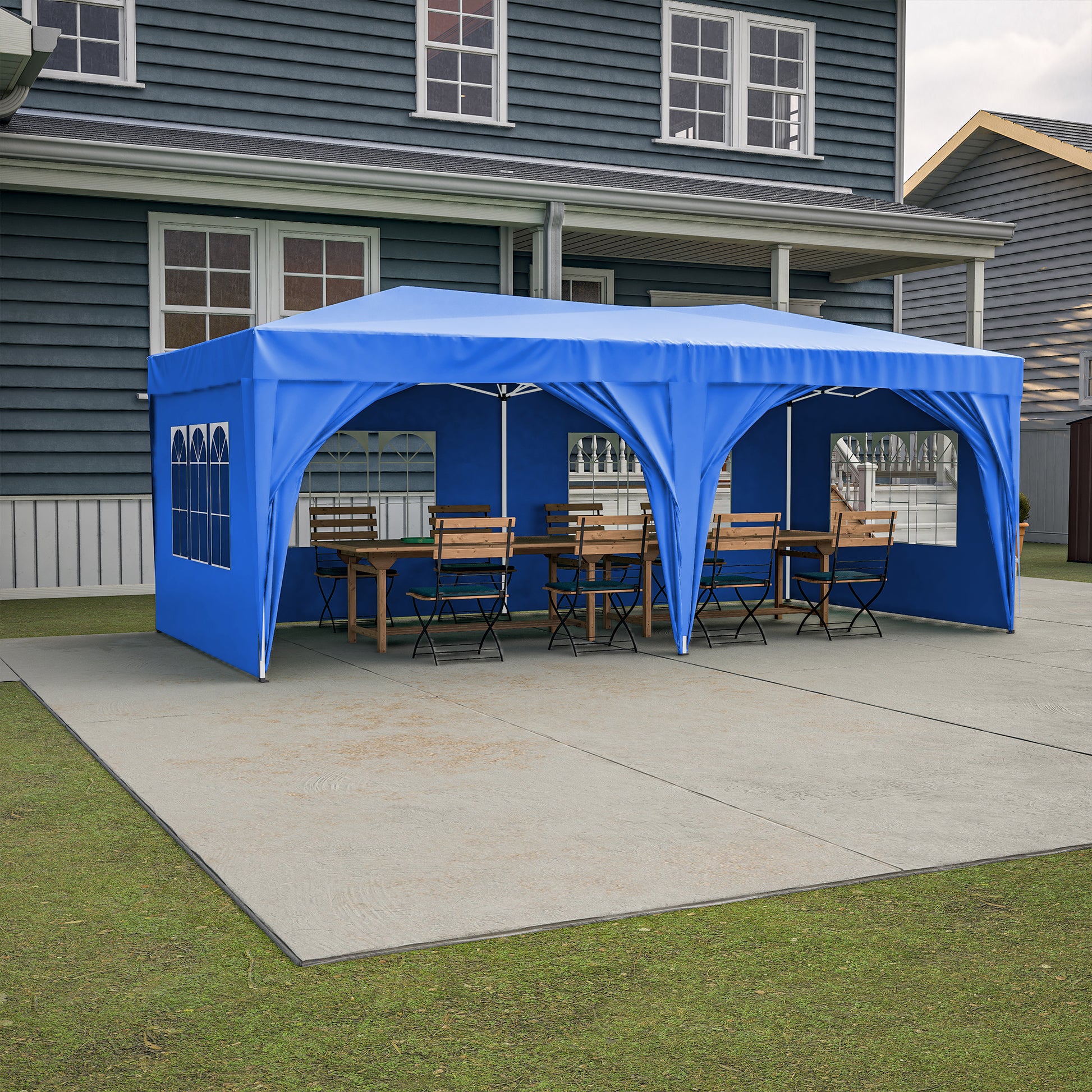 10'X20' Pop Up Canopy Tent With 6 Sidewalls, Ez Pop Up Outdoor Canopy