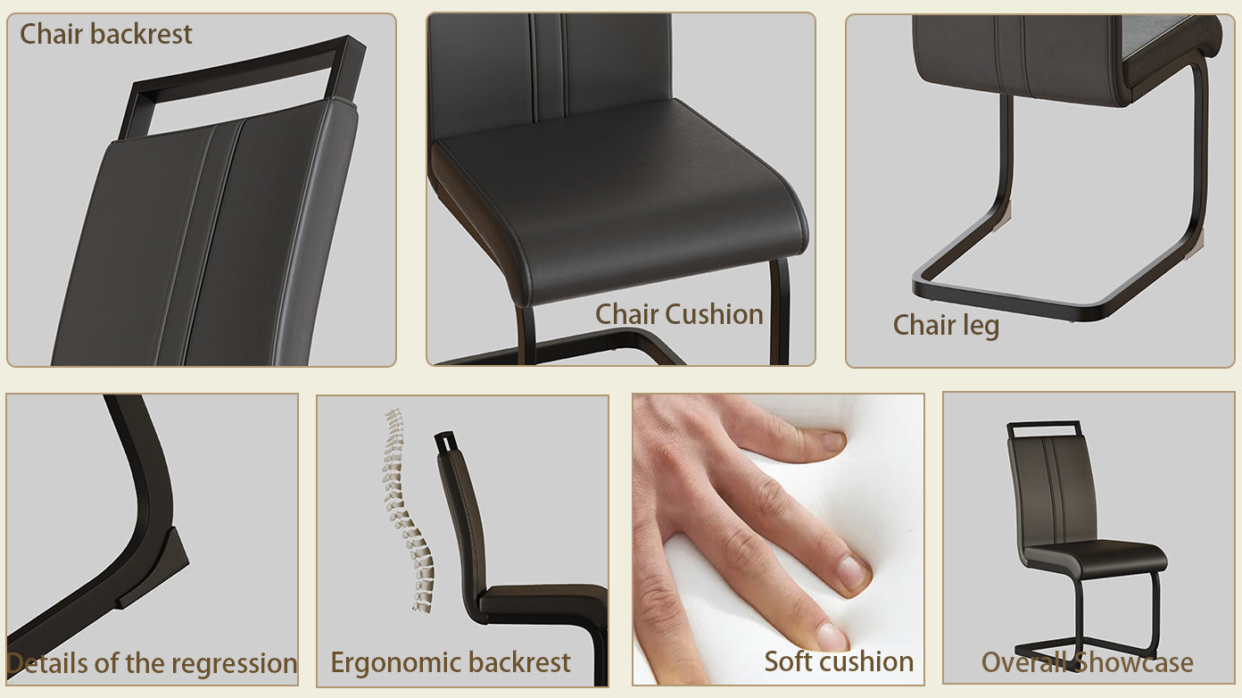 Modern Dining Chairs,Pu Faux Leather High Back Upholstered Side Chair With C Shaped Tube. Black Metal Legs For Dining Room Kitchen Vanity Patio Club Guest Office Chair Set Of 2 Grey Pu Grey Foam Pu