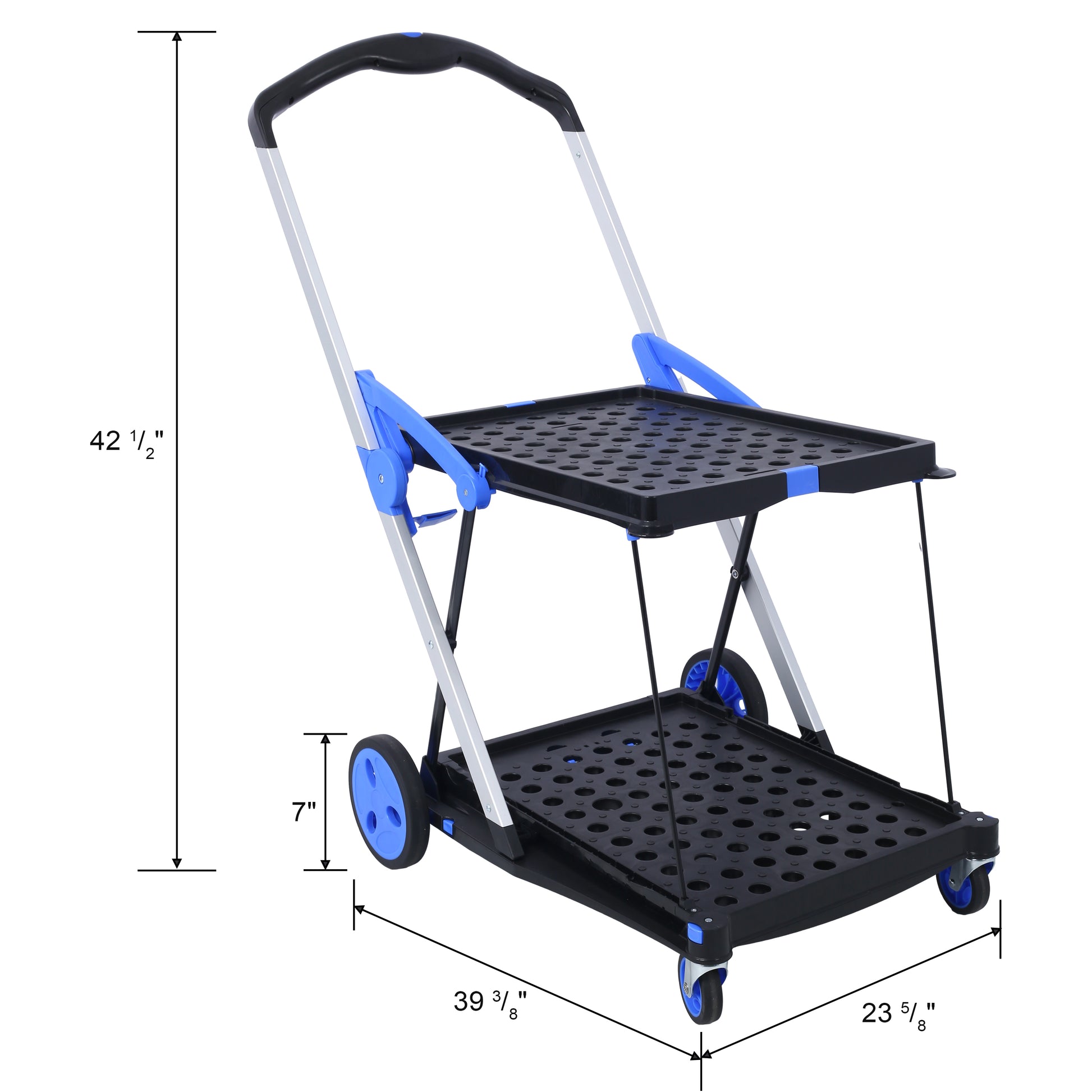 Collapsible Utility Cart Multi Use Functional Collapsible Shopping Carts 2 Tier Collapsible Shopping Cart With Baskets Carrito Para Supermercado Con Ruedas Blue Blue Aluminium