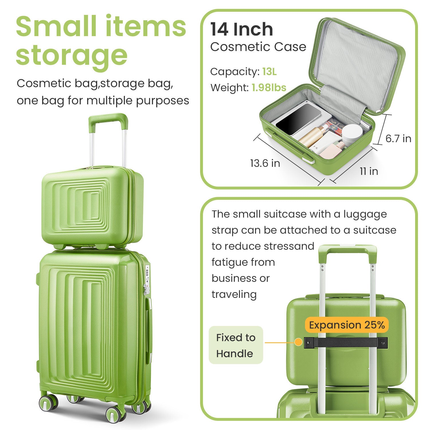 Luggage 4 Piece Sets 14 20 24 28 , Hard Shell Lightweight Tsa Lock Car