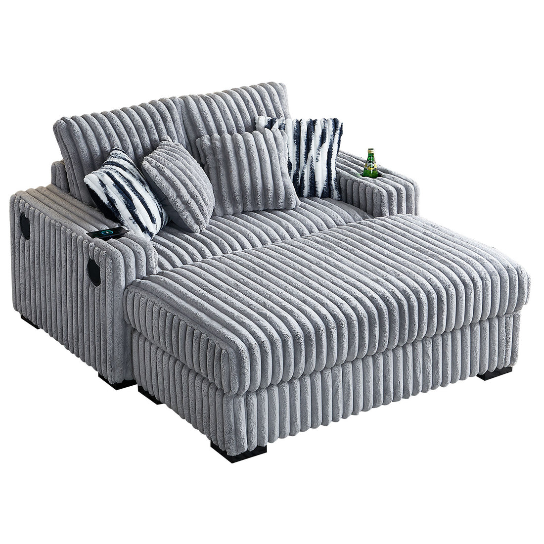 61.42Inch Square Arm Loveseat With Ottoman, 2Pcs Back Cushions And 4Pcs Toss Pillows, Cupholder,Bluetooth Speaker,Wireless Charger,Usb Ports For Living Room And Bedroom,Light Grey Light Grey Polyester Wood Primary Living Space Soft Loose Back Modern Pine