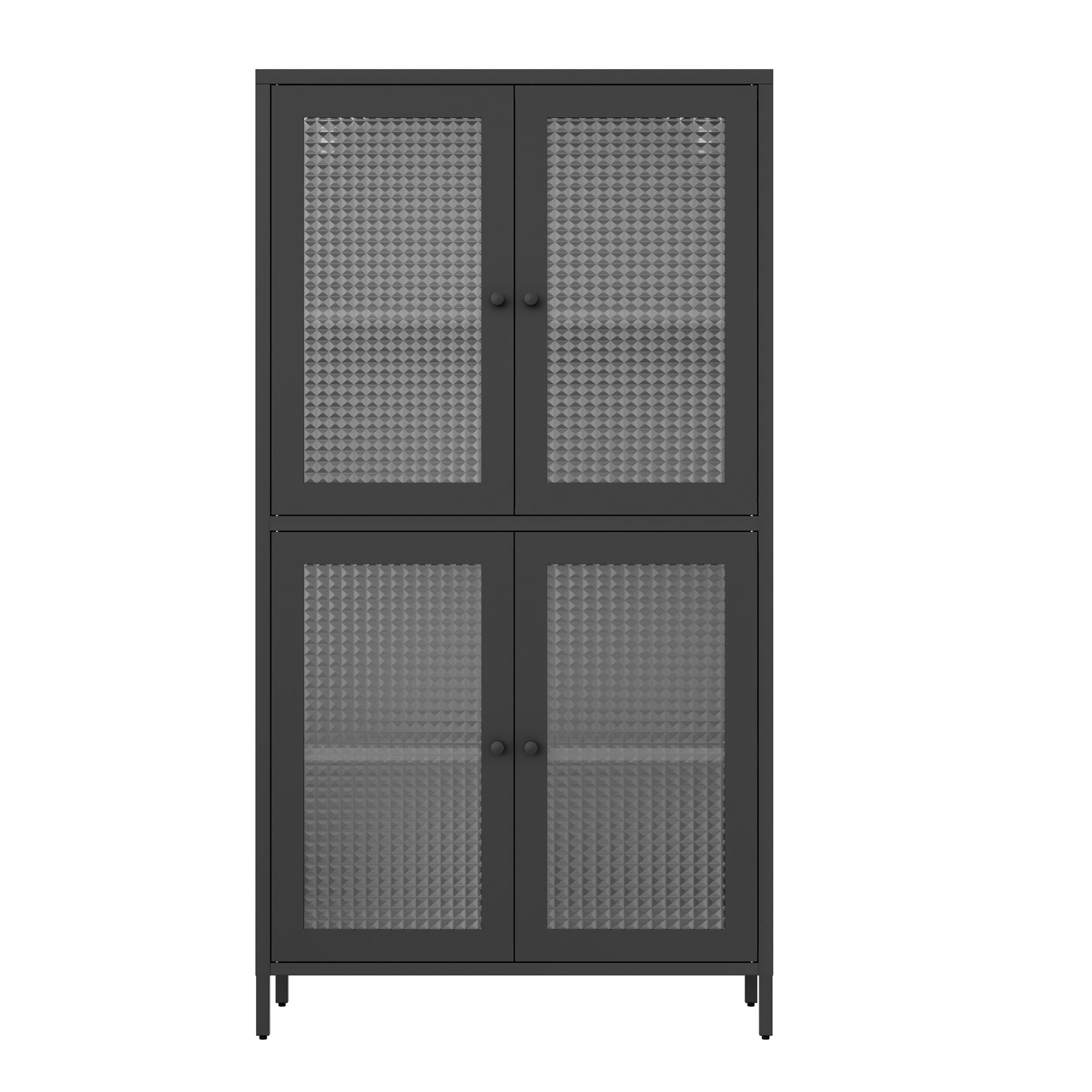 Classic Metal Storage Cabinet Display Cabinet With 4 Glass Doors 4 Shelves Cabinet Bookcase Side Cabinet For Home Office Living Room Kitchen Hallway Black, Waffle Grids Tempered Glass Freestanding 3 4 Shelves Black Office Glass Doors Classic Steel