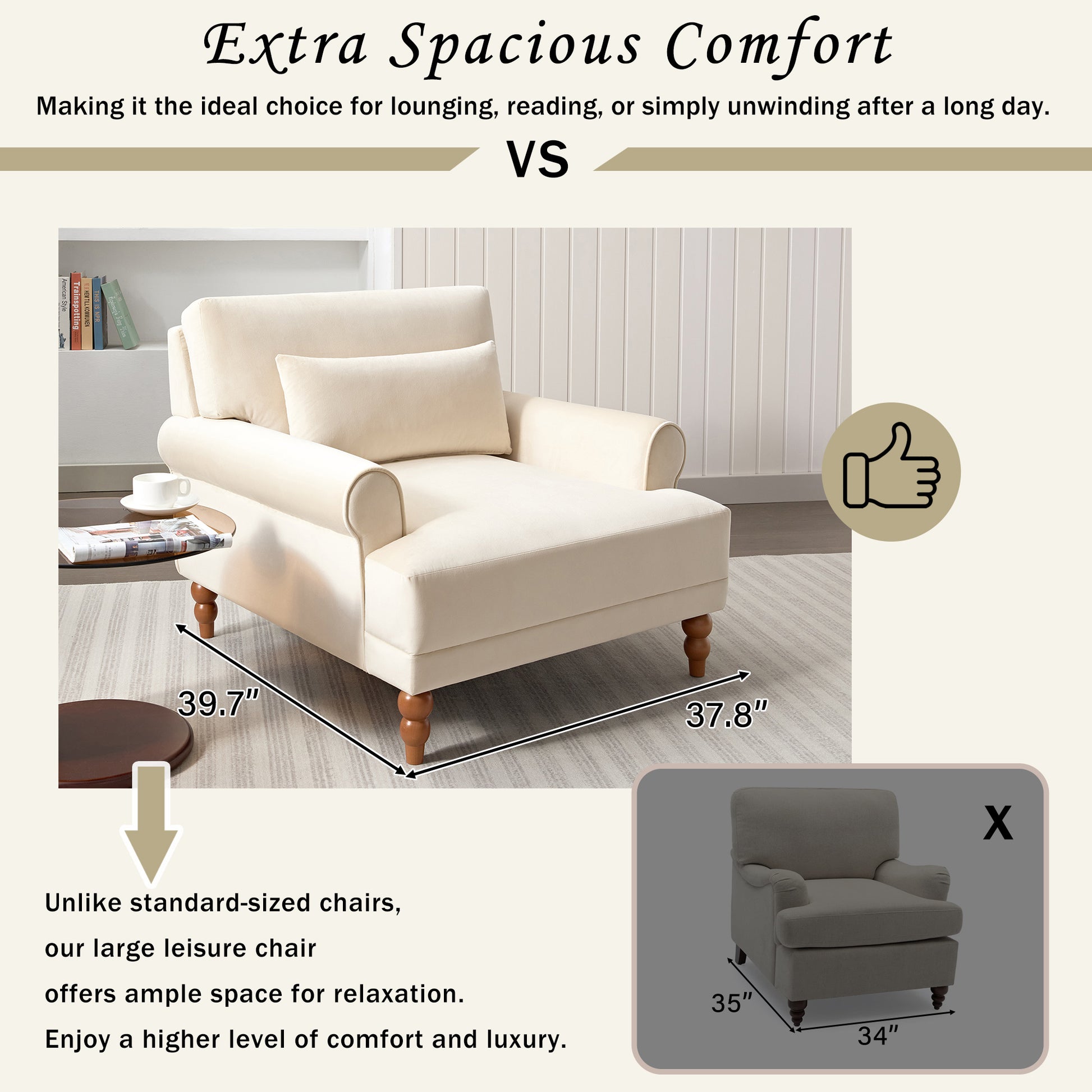 Mirod Elegant Circular Armrests, Ergonomic Lumbar Support, Vintage Roman Column Legs, Luxurious Large Size, Enhances Living Room Aesthetics, For Living Room,Bedroom And Study Beige Velvet