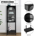 Stylish Tempered Glass High Cabinet With Arched Door Adjustable Shelves And Feet Anti Tip Dust Free Fluted Glass Kitchen Credenza Black Black Tempered Glass Sheet Metal Plastic