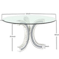 52'' Mirror Glass Pedestal Dining Table With Tempered Glass Tabletop Silver Mirrored Finish Desk And Hutch Dining Room Luxury,Modern Tabeltop Round Kitchen & Dining Tables Glossy Round Mdf Glass