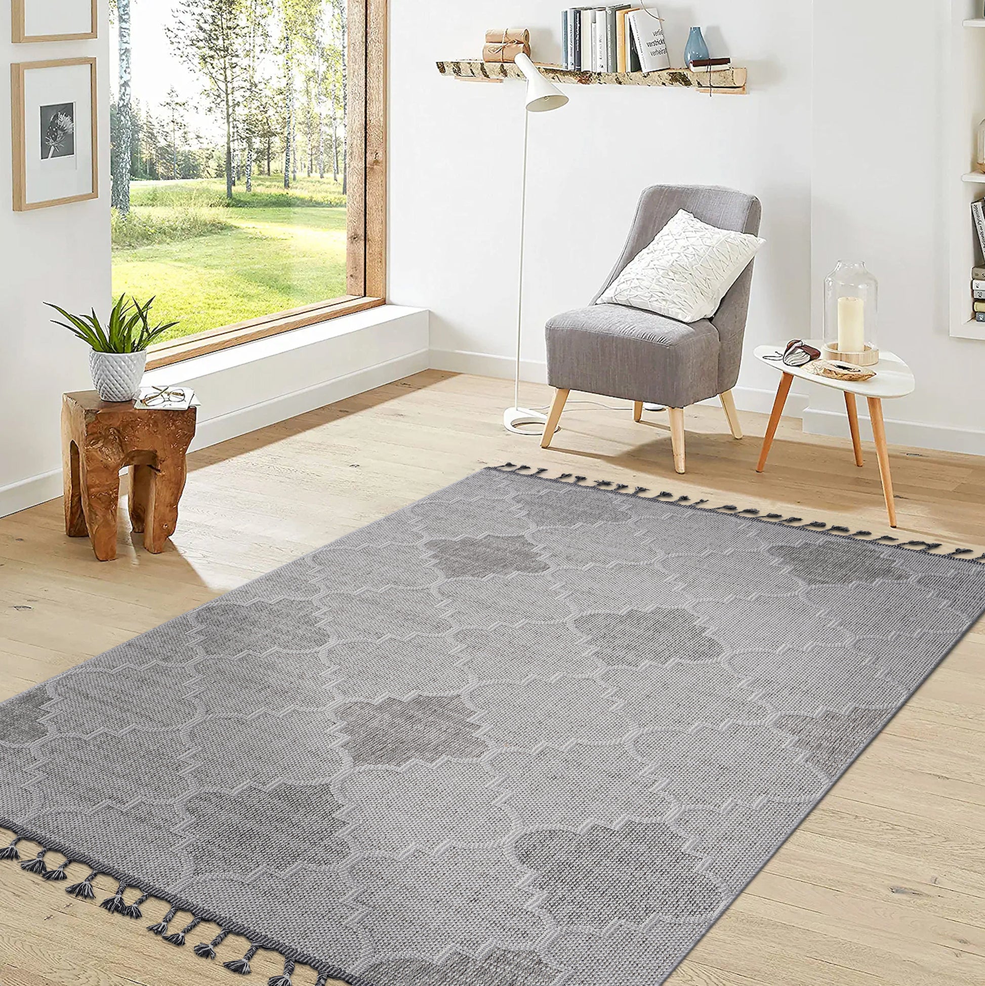 5X7 White Grey Trellis Indoor Outdoor Area Rug White Gray Polypropylene