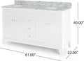 61'' Bathroom Vanity With Marble Top & Double Ceramic Sinks, 3 Drawers, 4 Doors, White White Plywood