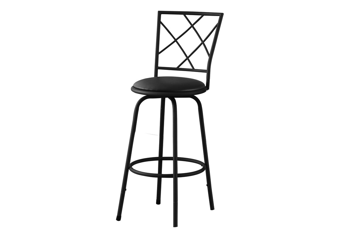 Bar Stool, Set Of 2, Swivel, Bar Height, Black Metal, Leather Look, Contemporary, Modern Black Foam Metal