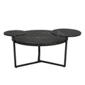 Modern Coffee Table With Two Display Shelves, Black Faux Marble Surfaces, Tripod Inspired Base,Rounded Tabletop Edges Matte Black Mdf