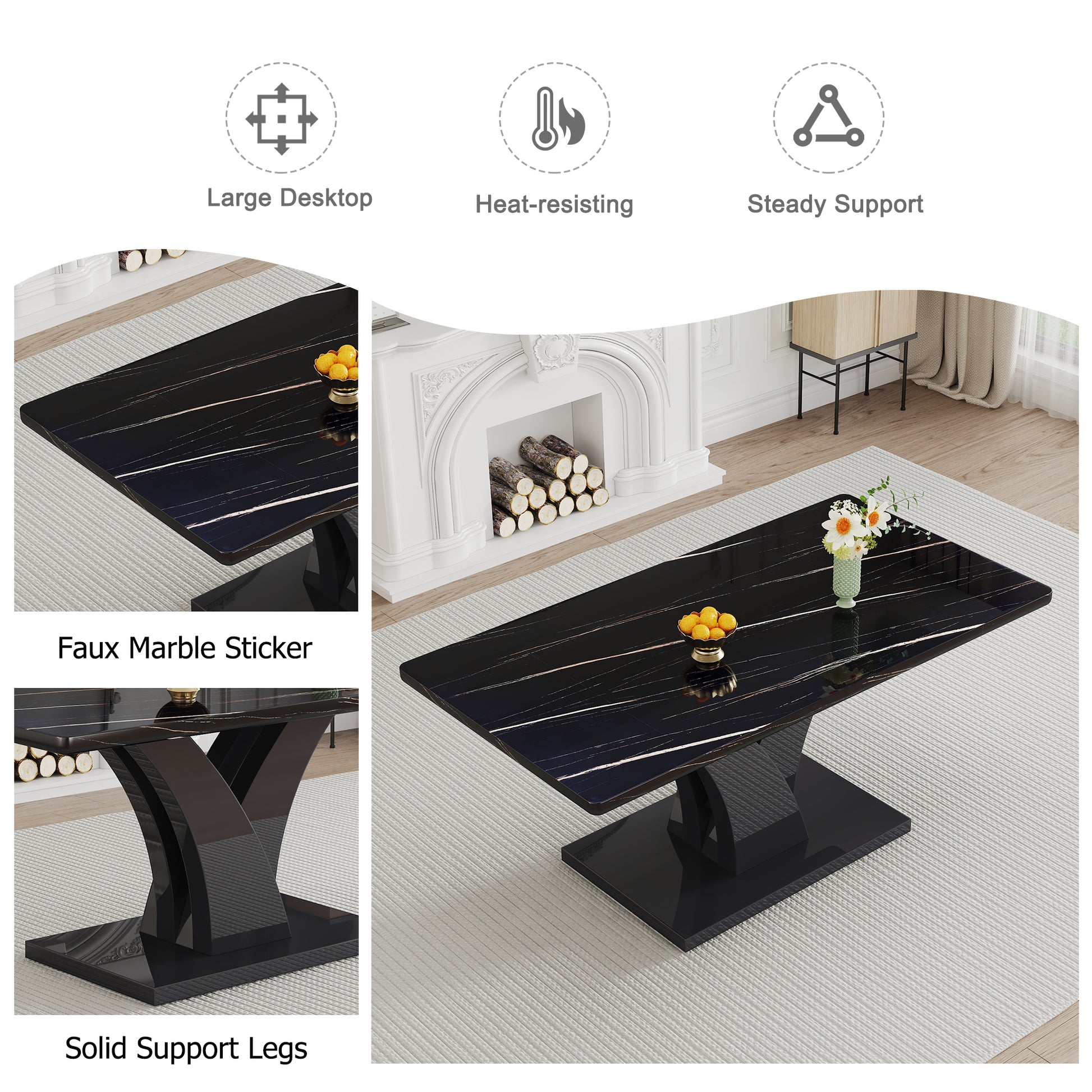 Modern Dining Table, Black Desktop And Black Mdf Leg Dining Table Are The Perfect Choice For Dinner, Conference, Home And Office Decoration F 790 Black Mdf