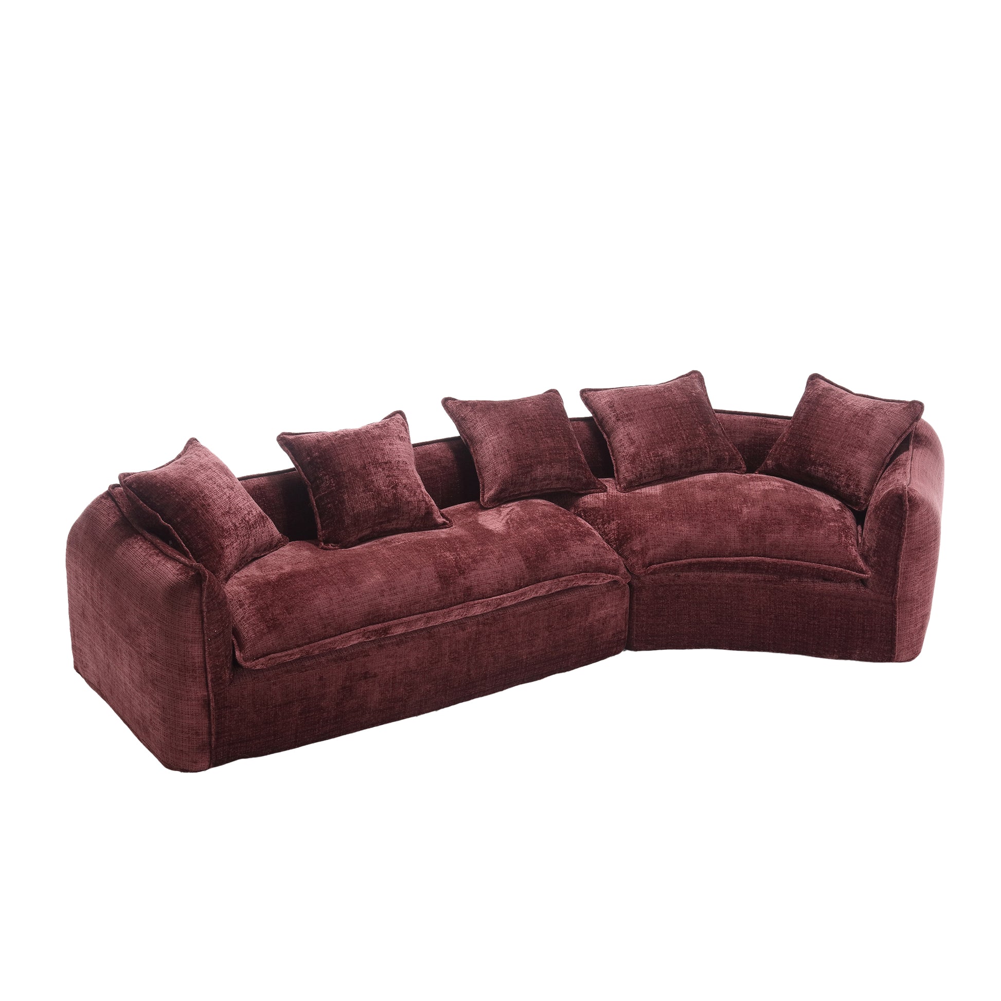 Modular Sectional Sofa, U Shaped Couch With Sofa For Five & Pillows, Modern Minimalist Chenille Fabric Large Comfy Cloud Sofas, Living Room Furniture Sets Wine Red Chenille 5 Seat