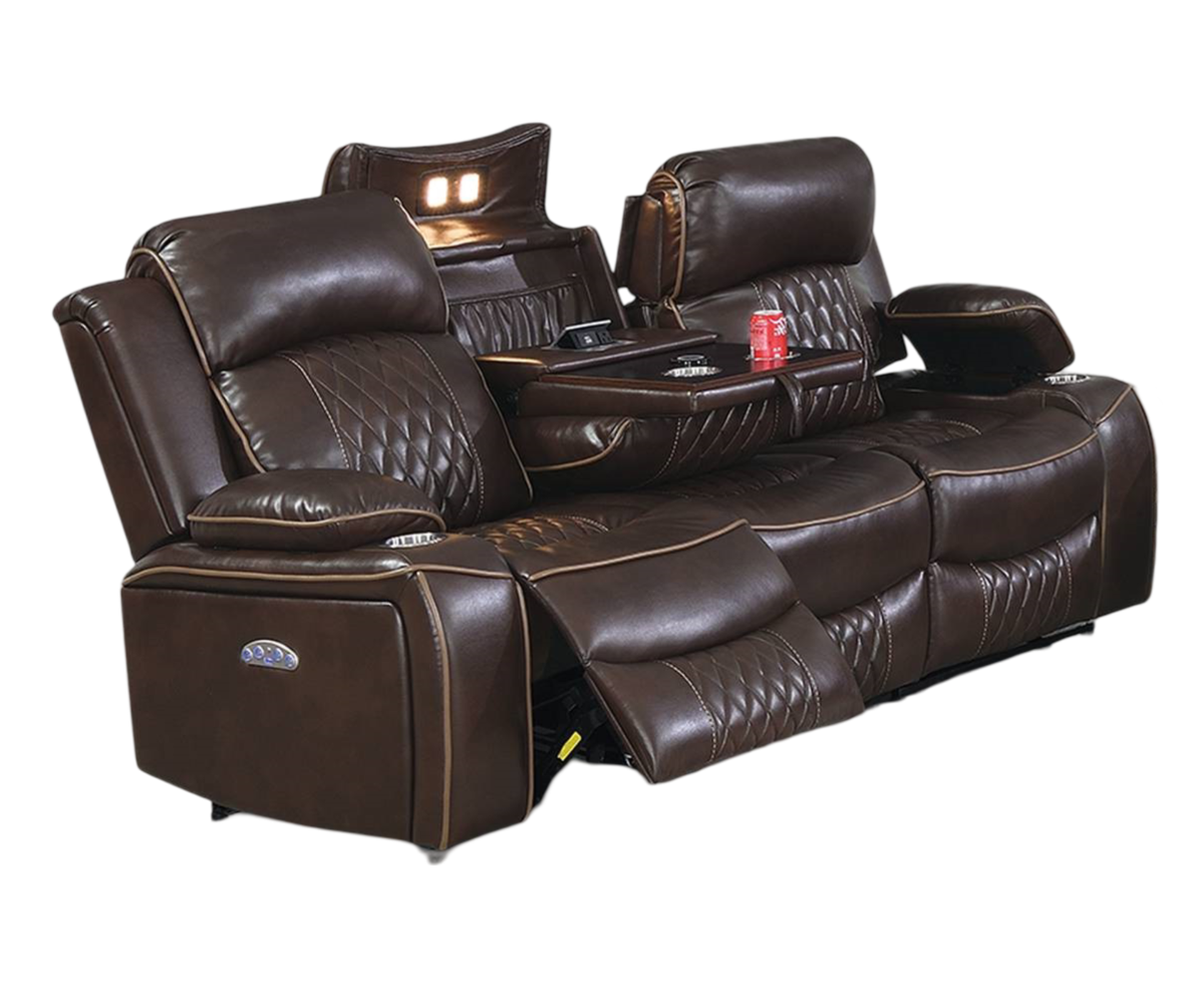 Power Motion Sofa 1Pc Contemporary Brown Color Gelstorage Arms W Cup Holder Living Room Furniture Brown Faux Leather Primary Living Space Cushion Back Contemporary,Modern Pillow Top Arms Metal & Wood 3 Seat